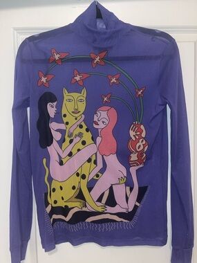 Miranda Makaroff Purple Graphic Mesh Long-Sleeve Turtleneck Top